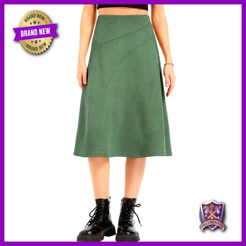 High Waist A-Line Midi Skirt, Suede Fabric, Fall Winter Western Style
